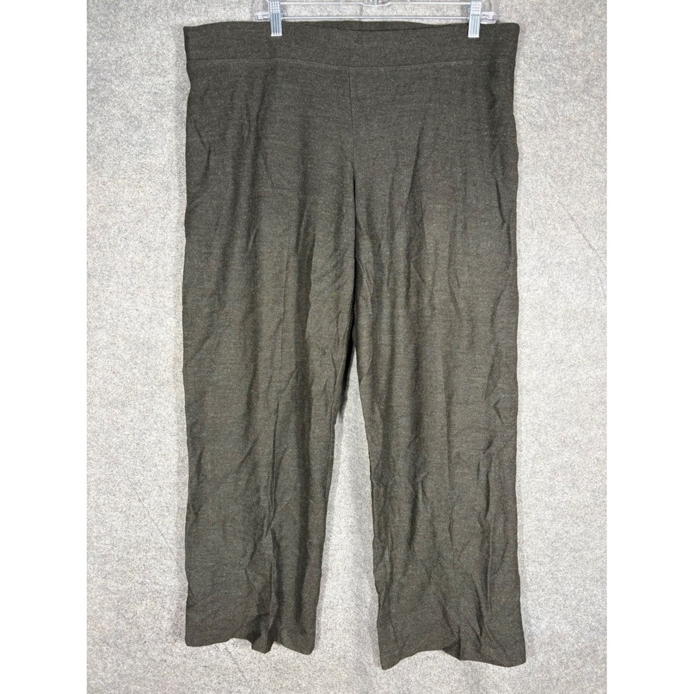 Eileen Fisher Womens Large Olive Green Knit Straight Leg Pull On Pants RN 78121